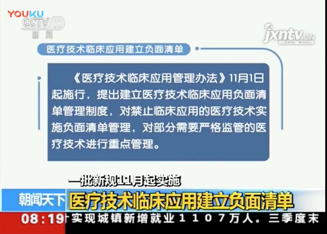 【一批新规11月起实施】医疗技术临床应用建立负面清单