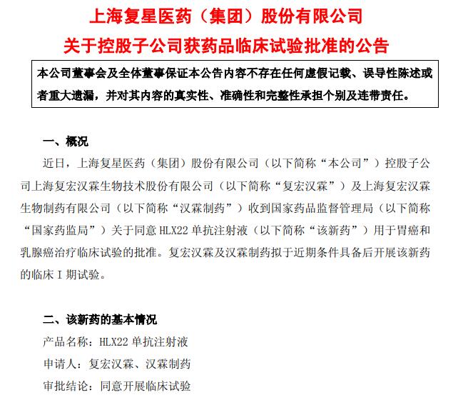 QQ截图20190215141040.jpg HLX22单抗注射液用于胃癌和乳腺癌治疗临床试验获批,前期投入7067万元-肽度TIMEDOO
