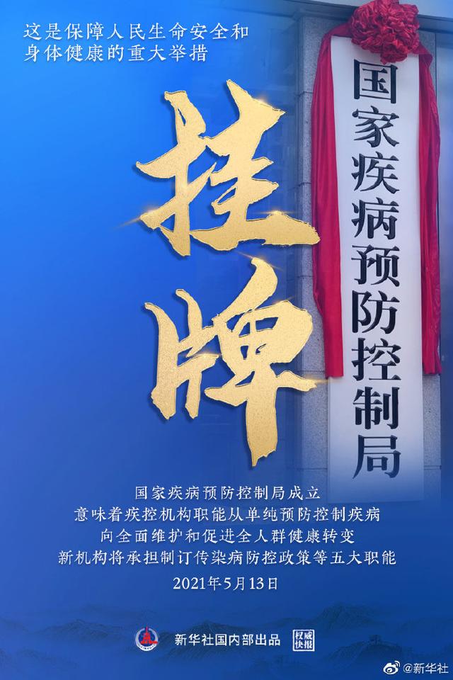国家疾病预防控制局挂牌，将承担制订传染病防控政策等五大职能