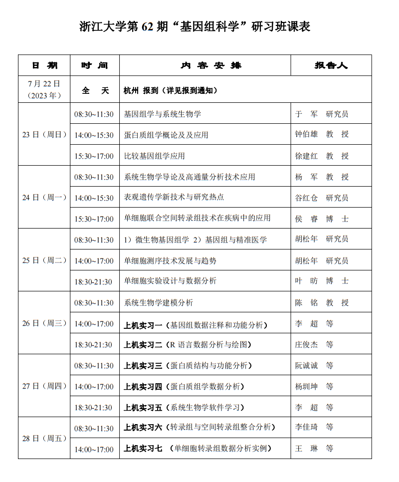 7月22-28日|浙江大学第62期“基因组科学”研习班第二轮通知-肽度TIMEDOO