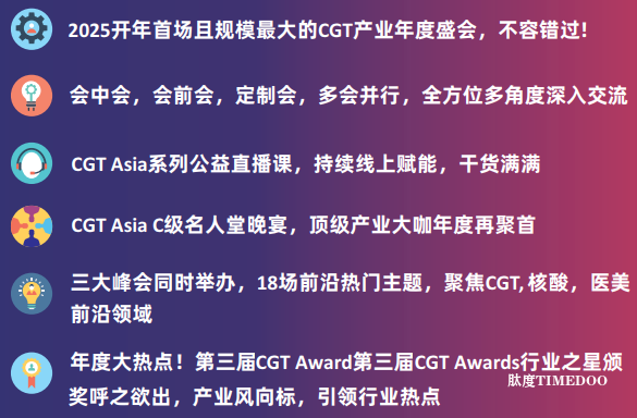 跨越山海,拐点相遇!开年盛会CGT Asia 2025 第八届细胞与基因治疗创新峰会重磅来袭-肽度TIMEDOO