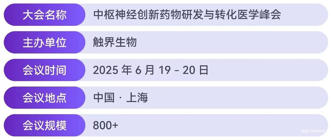 2025年6月19-20日·上海·首届中枢神经创新药物研发与转化医学峰会(CNS2025)-肽度TIMEDOO
