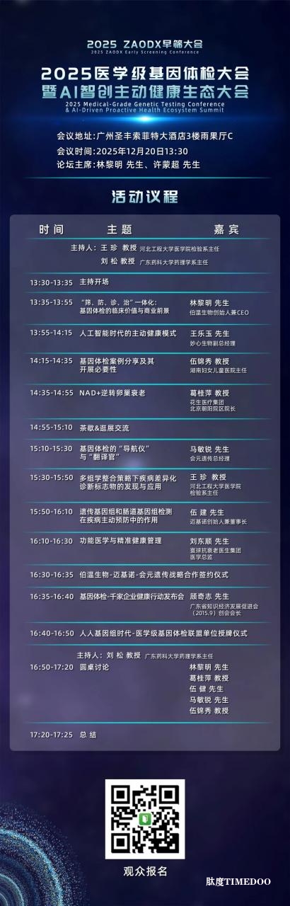 年底最值得关注的医疗盛会!2025 ZAODX早筛大会-肽度TIMEDOO