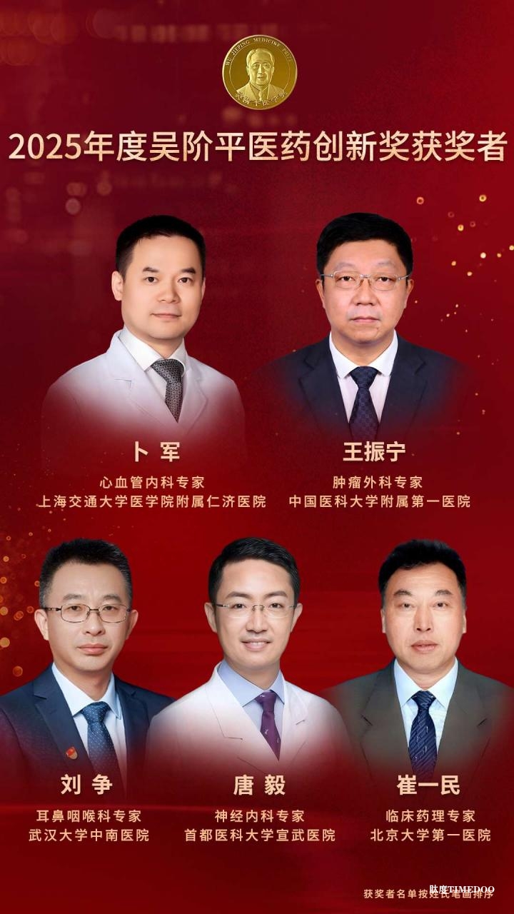 2025年吴阶平医学奖、吴阶平医药创新奖名单公布-肽度TIMEDOO