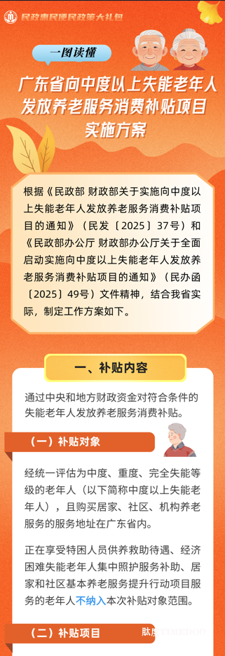 【一图读懂】广东省向中度以上失能老年人发放养老服务消费补贴项目实施方案-肽度TIMEDOO