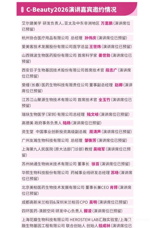 重磅首发｜2026 医美开年最大规模全产业链论坛来袭，首批嘉宾曝光，前 100 票免费申领！-肽度TIMEDOO