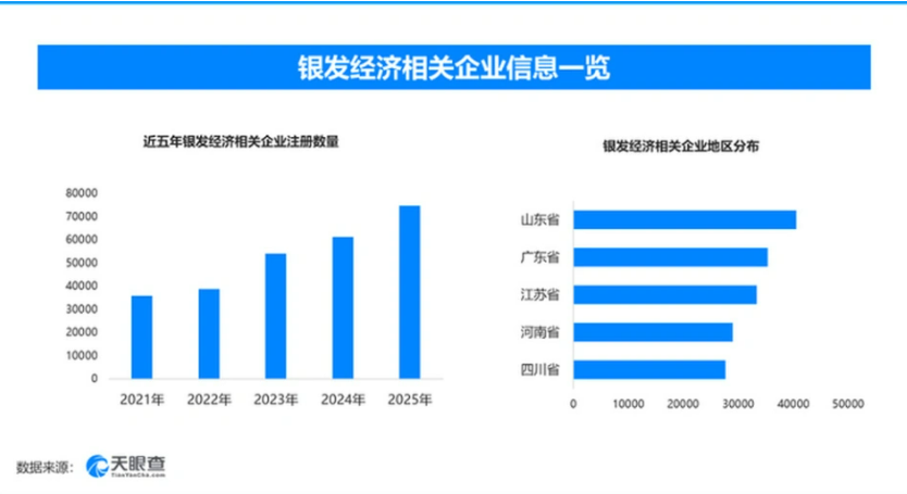 多地加码布局银发经济‌，国内现存相关企业超43.8万家，山东银发经济相关企业数量位居第一