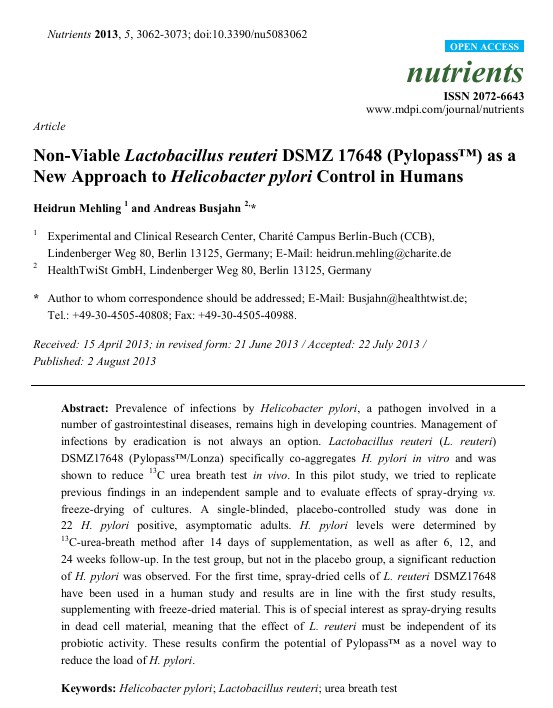 治疗幽门螺旋杆菌受不了四联副作用?罗伊氏乳杆菌DSM17648带来新思路-肽度TIMEDOO